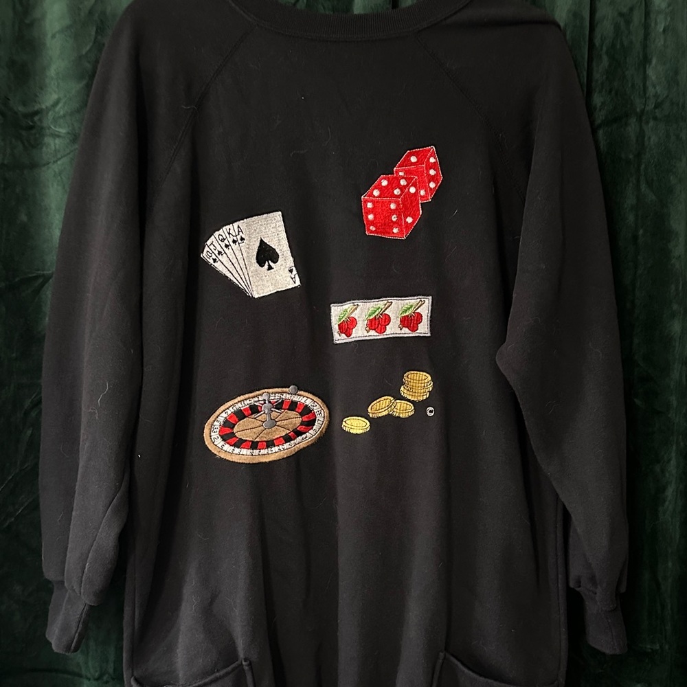 Vintage 80s Black Sweatshirt with Casino Embroidery